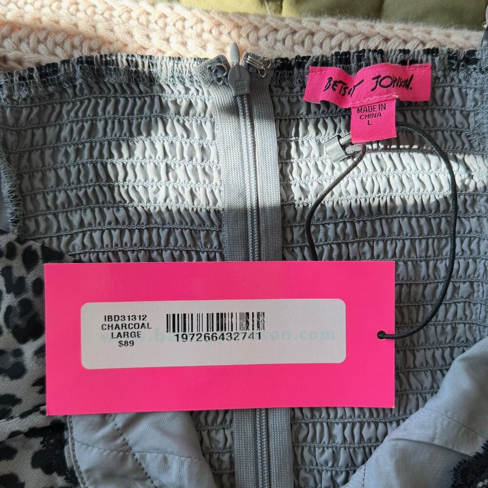 NWT Betsey Johnson charcoal leopard print mini dress with lace trim, L - Picture 5 of 5